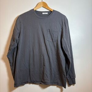 American Trench Long Sleeve Pocket T-Shirt Gray Garment Dyed USA Made S/M Henley